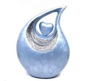 Magnifiques urnes funéraires bleues gravées en forme de goutte d'eau avec cœur pour adultes, pour cendres funéraires, 200 pouces cubes, écologiques et durables - Product Image 4