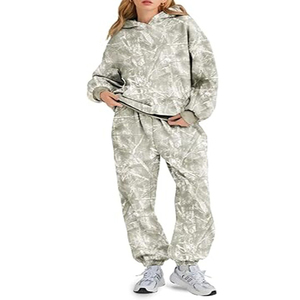 Top Quality OEM Service Women's Comfortable Winter Two Piece Outfit Fleece Hoodie & Sweatpants Matching Tracksuit Set <b>Camouflage</b> - Product Image 1