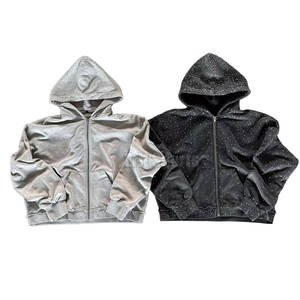 Últimas tendencias en moda masculina: sudaderas con cremallera y pedrería, logotipo personalizado, sudadera con cremallera y pedrería extragrande para hombre en venta - Product Image 6