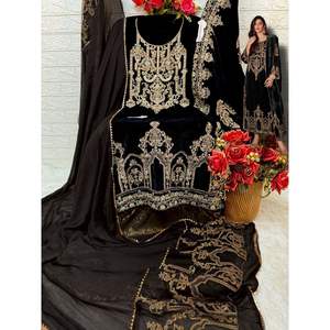 Vestido de zorro Georgette completamente cosido con vestido de noche de trabajo de secuencia de 5mm con borla de mangas completas e interior de seda - Product Image 1