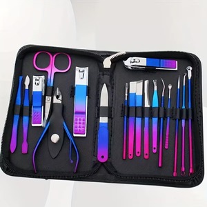 9 18pcs Set Professional Stainless Steel Manicure & Pedicure <b>Kit</b> Precision <b>Nail</b> Care with Travel Case with Luxurious Gradient - Product Image 1
