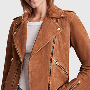Veste en cuir suédé pour femme au design unique, col rabattu personnalisé, pour la saison hivernale, veste en cuir décontractée et tendance pour femme - Product Image 3
