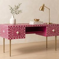 Table de bureau moderne faite à la main avec incrustation florale en os, pour poste de travail ou coiffeuse, idéale pour le bureau à domicile