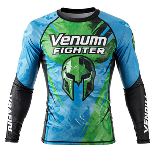 เสื้อรัดกล้ามเนื้อแขนยาว Venum Fighter สีน้ำเงินเขียว พิมพ์ลายแบบ Sublimation แห้งเร็ว สำหรับออกกำลังกาย MMA ฟิตเนส MMA เสื้อรัดกล้ามเนื้อ Venum - Product Image 3