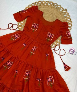 Vestido Largo Informal de Algodón Naranja para Mujer, Bordado, Estilo Étnico, para Fiestas, India, Pakistán, Todas las Temporadas, Secado Rápido - Product Image 4