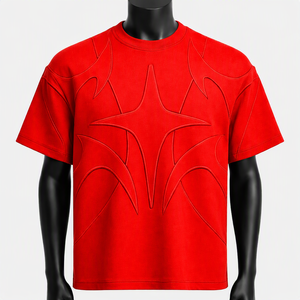 Custom Men 3D Embossed <b>Star</b> Graphic Tee <b>Shirt</b> Heavyweight Cotton Oversized Drop Shoulder Streetwear Short Sleeve Plain Blank Tee - Product Image 5