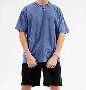 T-shirts unisexes de haute qualité pour l'été, col rond large, manches courtes, coupe ample, coton 250 g/m², effet délavé vintage, épaules tombantes - Product Image 3