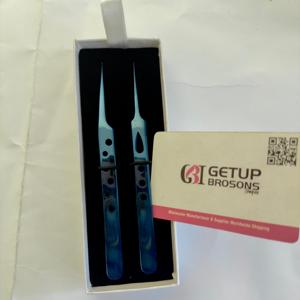 Pince à cils GETUP BROSONS IMPEX, manche plaqué plasma bleu, acier inoxydable, précision durable, pointe droite en fibre lisse, 10 mm - Product Image 2