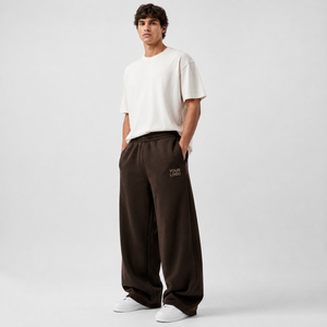 Wholesale Premium Quality Men's <b>Brown</b> Fleece Sweatpants Elastic Waist Wide Leg Casual Pants With Custom Logo <b>Joggers</b> For Unisex - Product Image 1