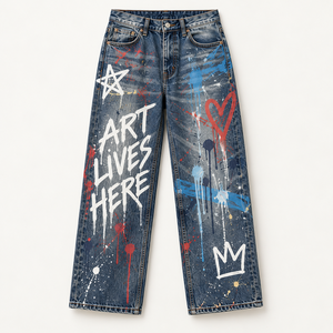 Jeans en denim baggy personnalisés pour hommes, streetwear, qualité supérieure, pantalons imprimés, fournisseur en gros OEM ODM - Product Image 2