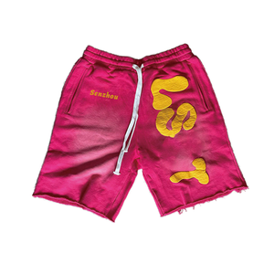 Pantalon de jogging court 100% coton pour hommes personnalisé Streetwear ourlet brut impression bouffante 3D soleil délavé à l'acide solide de Hombre Shorts - Product Image 1