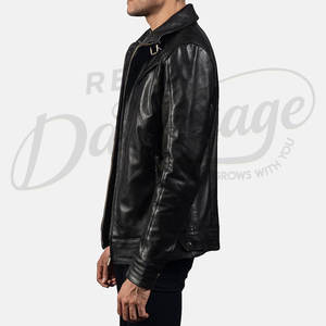 Blouson moto moderne noir en cuir véritable pour homme - Veste de motard ajustée en peau de mouton de qualité supérieure avec détails multi-zippés - Product Image 3