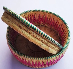 Ecowoodies Eco-Friendly Sabai Grass Handmade Roti/Chapati Serving <b>Box</b>-Traditional Design Multipurpose <b>Container</b> Multi color Lid - Product Image 2