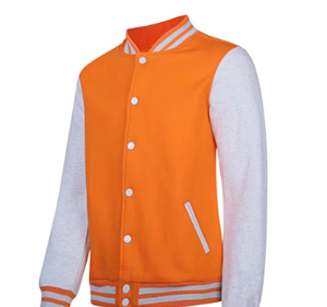 Men's Merit Sports Black White Varsity Jacket Mandarin Collar <b>Covered</b> <b>Button</b> Closure Anti-Bacterial Fleece Lining Solid Color - Product Image 3