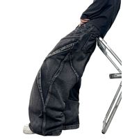 Jean en denim respirant à jambe large et coupe ample pour homme, en coton biologique durable, délavé, marque privée, écologique