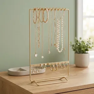 Support de rangement pour bijoux en métal à 2 niveaux, présentoir à bijoux multi-couches pour boucles d'oreilles, bracelets, colliers, bagues et accessoires - Product Image 3