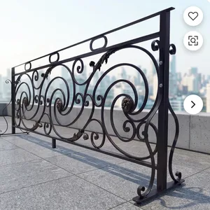 Barandilla Decorativa de Hierro Forjado Negro con Adornos Florales y Marco Resistente para Balcón y Escaleras - Product Image 6