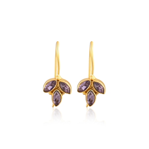 Elegant Purple Amethyst <b>Earrings</b> Handmade Brass Gold Plated Gemstone Jewelry for Women - Product Image 1