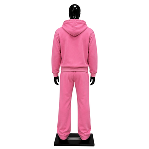 Ensemble de survêtement rose clouté pour homme – Hoodie zippé et pantalon droit – Tenue décontractée streetwear – Survêtement de jogging – Vêtements de sport personnalisés en gros - Product Image 2