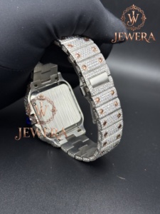 Indian Manufactured Custom OEM High Quality Luxury Stainless Steel Glass Analog Mechanical Movement Hip Hop Moissanite Diamond - Product Image 4