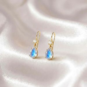 Natural <b>Rainbow</b> Moonstone and CZ <b>Drop</b> Earrings with Pear Faceted Gemstone Dangle Design in 925 Sterling Silver or Gold Filled - Product Image 1