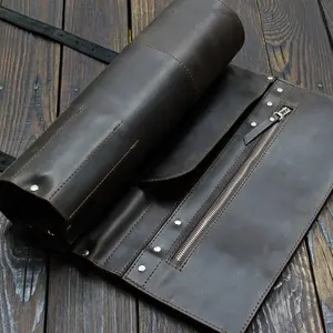 Leather Bag Sheath Storage Tool Roll Up Sheath Leather Sheaths Roll Chefs For Making Tools Rivets Prong Punch