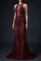 Robe de soirée longue sans manches, faite à la main, écologique, à motif floral géométrique, ornée de perles et de paillettes, coupe droite, de luxe, pour bal de promo
