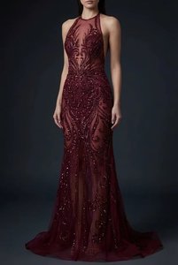 Vestido de Noche Geométrico Hecho a Mano con Cuentas, Silueta de Sirena, Vestido de Gala de Lujo, Venta al por Mayor, Ropa Formal Personalizada para Mujer - Product Image 3