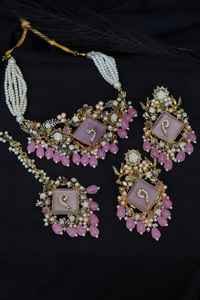 Delicado Conjunto de Collar Navratna Kundan Tradicional Indio para Novia, Joyería Artificial al por Mayor - Product Image 6