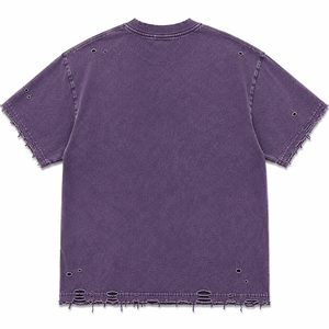 T-shirt en coton surdimensionné pour homme Warpro, manches courtes, style streetwear, design délavé, col rond, couleur unie, violet - Product Image 4