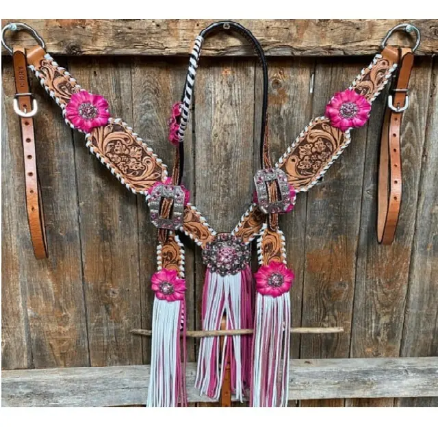 Beaded multicolor Show Western headstall & breast collar set Premium Cowhide lightweight designs seasonal horse equipment tack