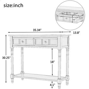Consolle in Teak dal Design Tradizionale con Due Cassetti e Ripiano Inferiore per Ingresso, Nera (Ritiro Non Supportato) - Product Image 6