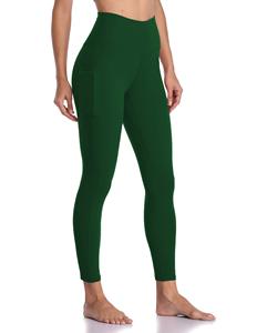Leggings de Yoga de Cintura Alta hasta el Tobillo con Bolsillos, Color Verde Sólido, Sin Costuras, Elásticos, Pantalones para Mujer - Product Image 6