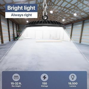 Lámpara LED UFO de 150W para Techos Altos, 19500LM, Alta Luminosidad, para Tiendas y Almacenes, 5000K, Clasificación IP65, Enchufe de 6 pies para Uso en Talleres - Product Image 3