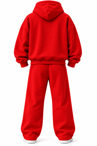 <b>Red</b> <b>Women</b> <b>Hoodie</b> and Sweatpants Set Loose Fit Jogger Tracksuit Casual Streetwear Sweatshirt Outfit 100% Cotton Autumn Winter ODM - Product Image 2