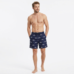 Short de bain décontracté pour homme, bleu marine, à imprimé arêtes de poisson, séchage rapide, avec cordon de serrage et taille mi-haute - Product Image 6