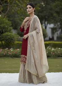 Ensemble de paillettes indiennes brodées Sharara Gharara Kurti de créateur pakistanais vêtements ethniques 3 pièces ensemble Georgette robe ethnique prête à l'emploi - Product Image 6