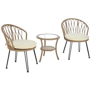 Set da Esterno U_STYLE in 2 Pezzi, Sedie Singole in Rattan con Tavolo Rotondo in Vetro per Terrazze, Balconi o Cortili - Product Image 6
