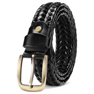 Ceinture en cuir véritable tressé noir en peau de vache, décontractée, avec boucle rectangulaire en alliage, durable et écologique pour homme - Product Image 1