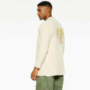 Cardigan en laine pour homme, design personnalisé, tricoté à épaules tombantes, vente en gros, cardigan long pour homme - Product Image 5