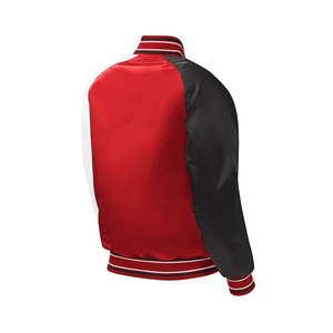 <b>Men</b> Red Satin Varsity <b>Jacket</b> Snap Button Baseball Bomber <b>Jacket</b> Casual Streetwear - Product Image 2