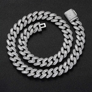 Collier chaîne cubaine en argent 925 avec diamants de laboratoire, plaqué or, style hip-hop, bijou de luxe pour homme - Product Image 1