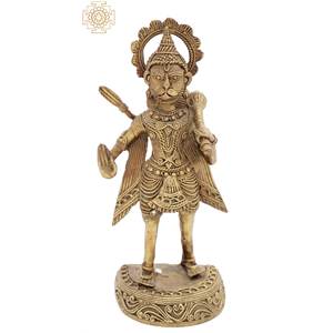 ทำด้วยมือรูปปั้นทองเหลืองขนาด7นิ้วรูปปั้นของ sankat mochan hanumji รูปปั้นอินเดียสำหรับให้เป็นของขวัญ - Product Image 1