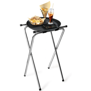 New Top Cagnshan Henry Foodservice <b>Mirror</b> Chrome Finish Double Bar Folding Tray Stand Silver Storage Holder Metal Tray Stand - Product Image 1