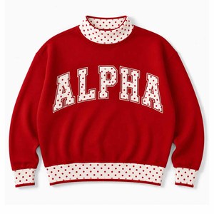 Alpha Heavyweight <b>Mock</b> <b>Neck</b> Cotton Fleece Sweatshirt Women Men Ladies Unisex Chenille Letter Embroidery University Greek Apparel - Product Image 2