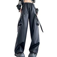 Pantalon cargo taille haute en PU respirant pour femme grande taille, couleur unie, coupe ample, longueur intégrale, style streetwear automne, XL