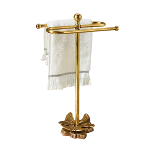 Porte-serviettes métallique moderne à trois niveaux en or antique pour rangement de salle de bain, support sur pied non pliable - Product Image 5