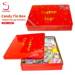 Custom High Quality No-Paper Tinplate Sweet Tinbox Rectangle Metal Sugar Can Large Size Candy Tin Box For Gift