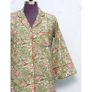 Indian Women's floral Knee-Length Maxi <b>Kimono</b> Shirt Stylish Cotton Sleepwear Tie Belt Button Decoration Sweet Modern Natural - Product Image 2