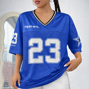 Jersey de Fútbol Americano Personalizado para Mujer, Estilo Urbano, Talla Grande, Cuello en V, Tejido Grueso de 260 g/m², Malla Personalizada, 100% Poliéster, Corte Cuadrado - Product Image 1